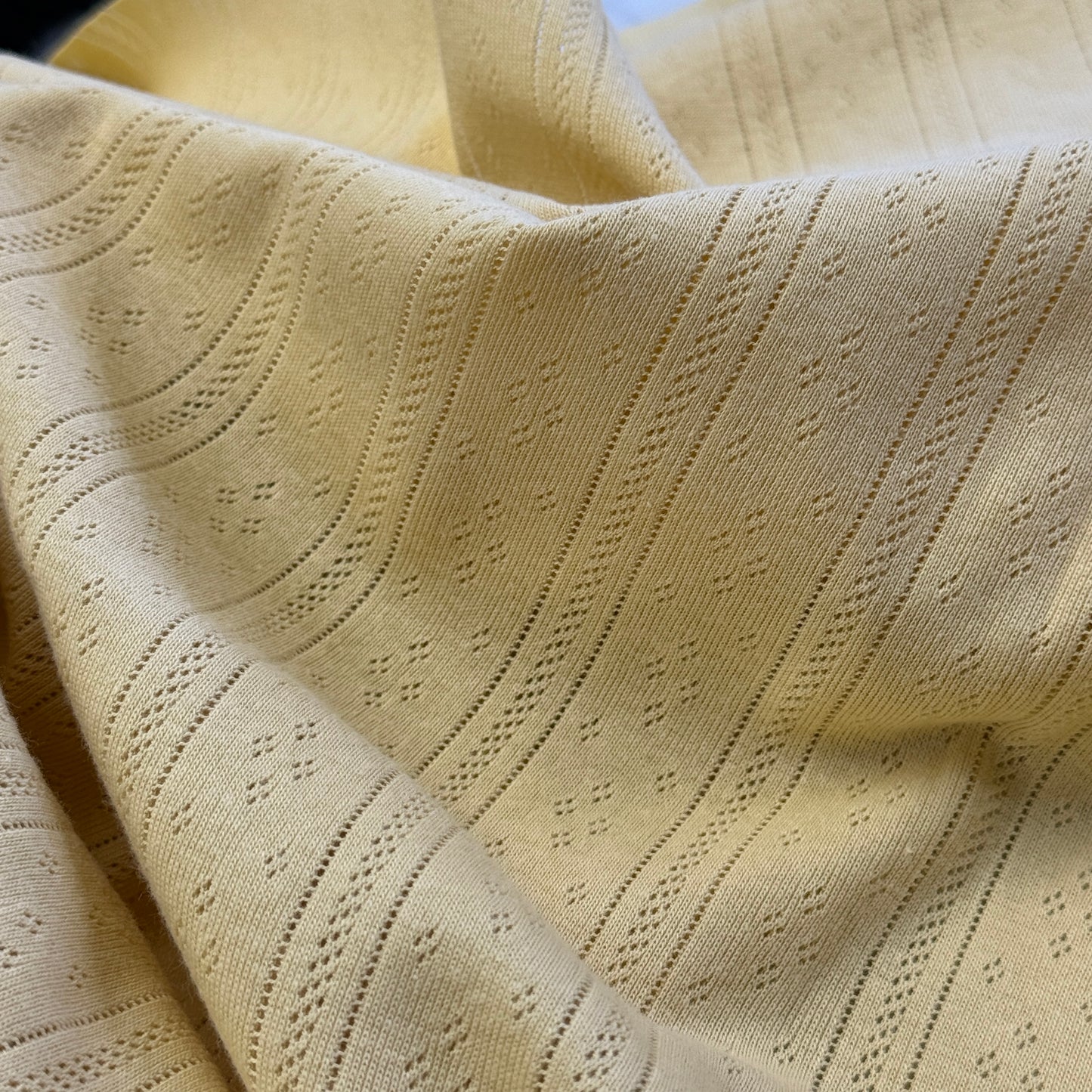 Whispering Lines/Diamonds Pointelle Knit Fabric - Organic Cotton - Cornflower