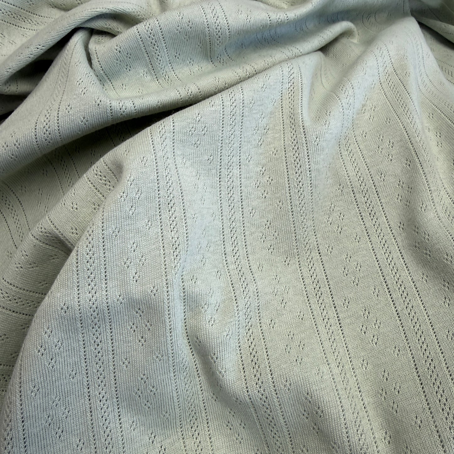 Whispering Lines/Diamonds Pointelle Knit Fabric - Organic Cotton - Sage Mist