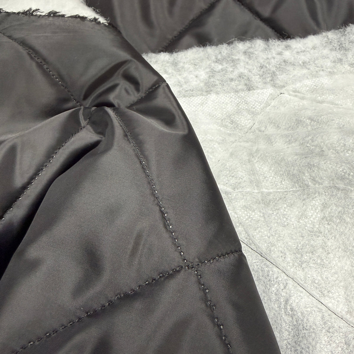 Insulated Quilted Fabric - Black - Large Diamond Pattern (Dead Stock)