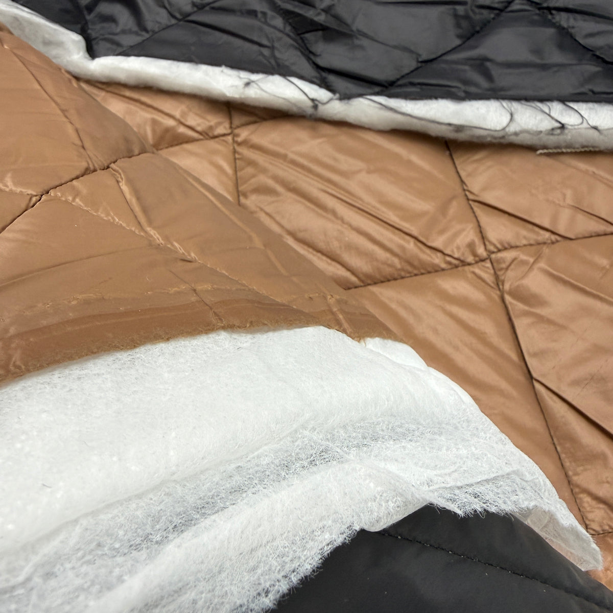 Insulated Quilted Fabric - Black/Tan Double Sided - Large Diamond Pattern (Deadstock)