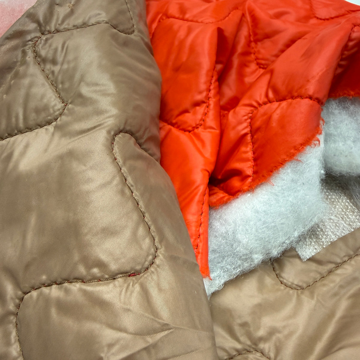 Insulated Quilted Fabric - Red/Tan Double Sided - Large Diamond Pattern (Deadstock)