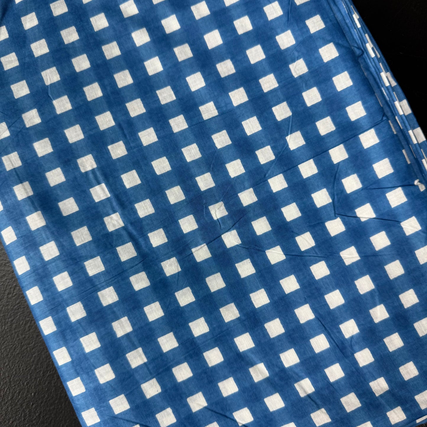 Retro Gingham Picnic Blue - Bagru Indian Cotton Screen Print