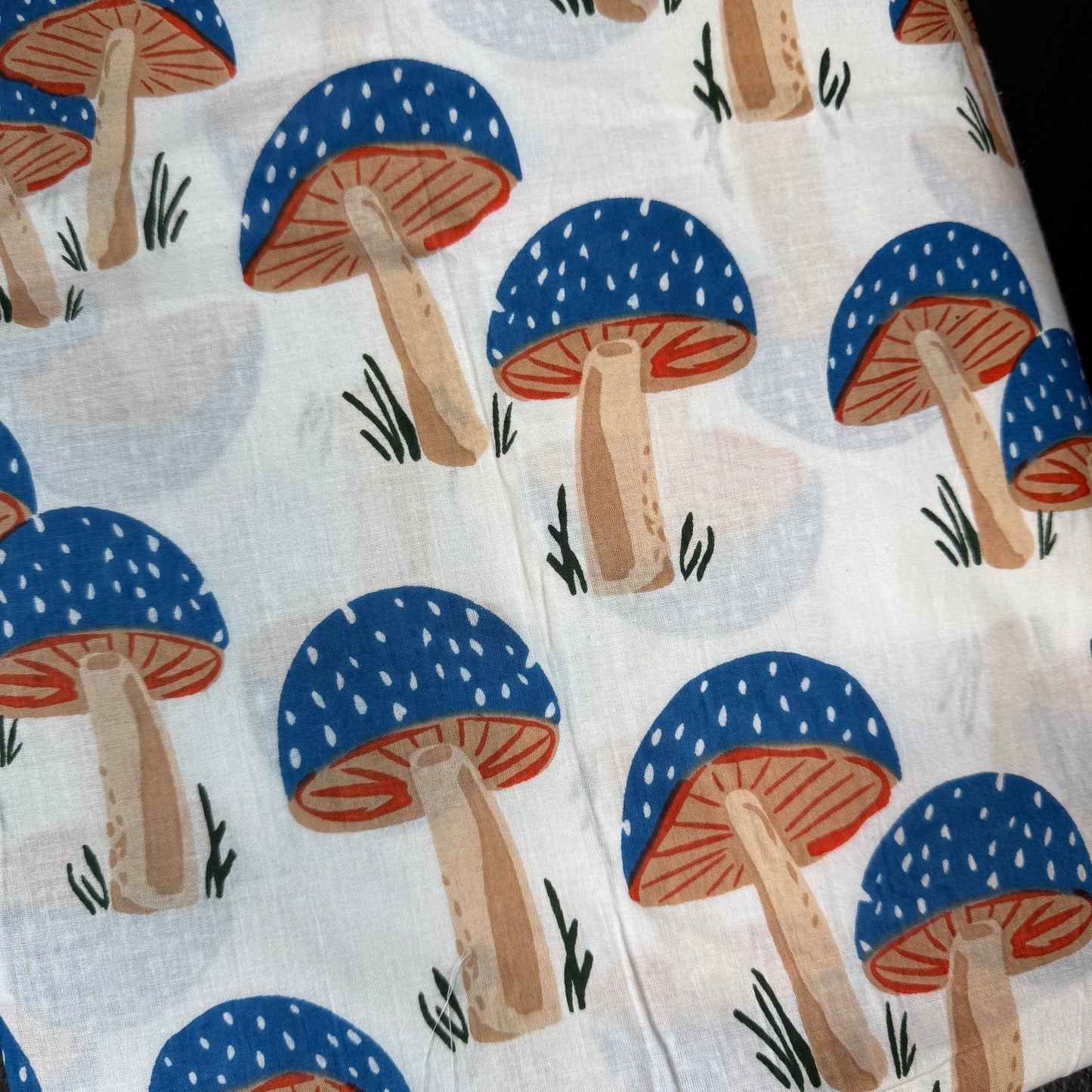 Mushroom Grove Blue - Bagru Indian Cotton Screen Print