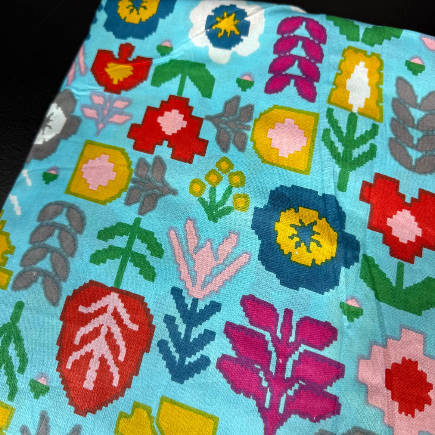 Pixel Garden Light Blue - Bagru Indian Cotton Screen Print