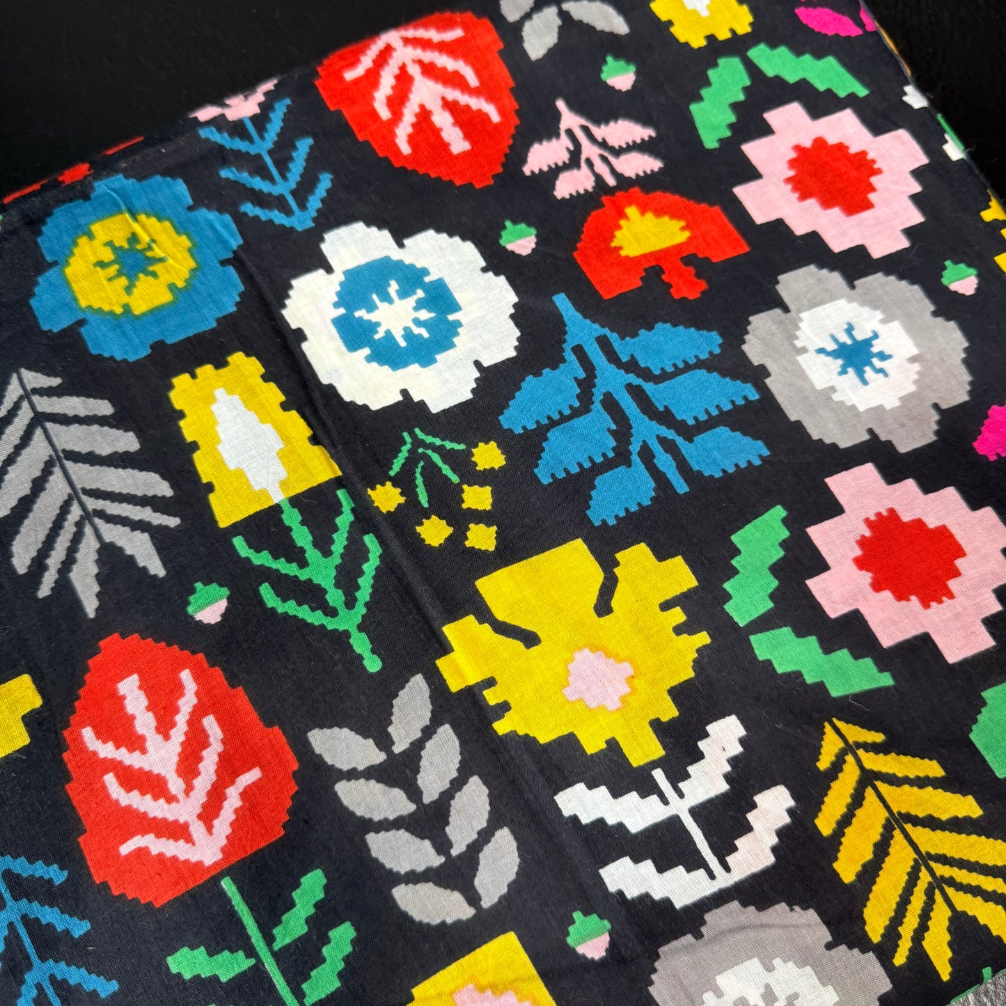 Pixel Garden Light Black - Bagru Indian Cotton Screen Print