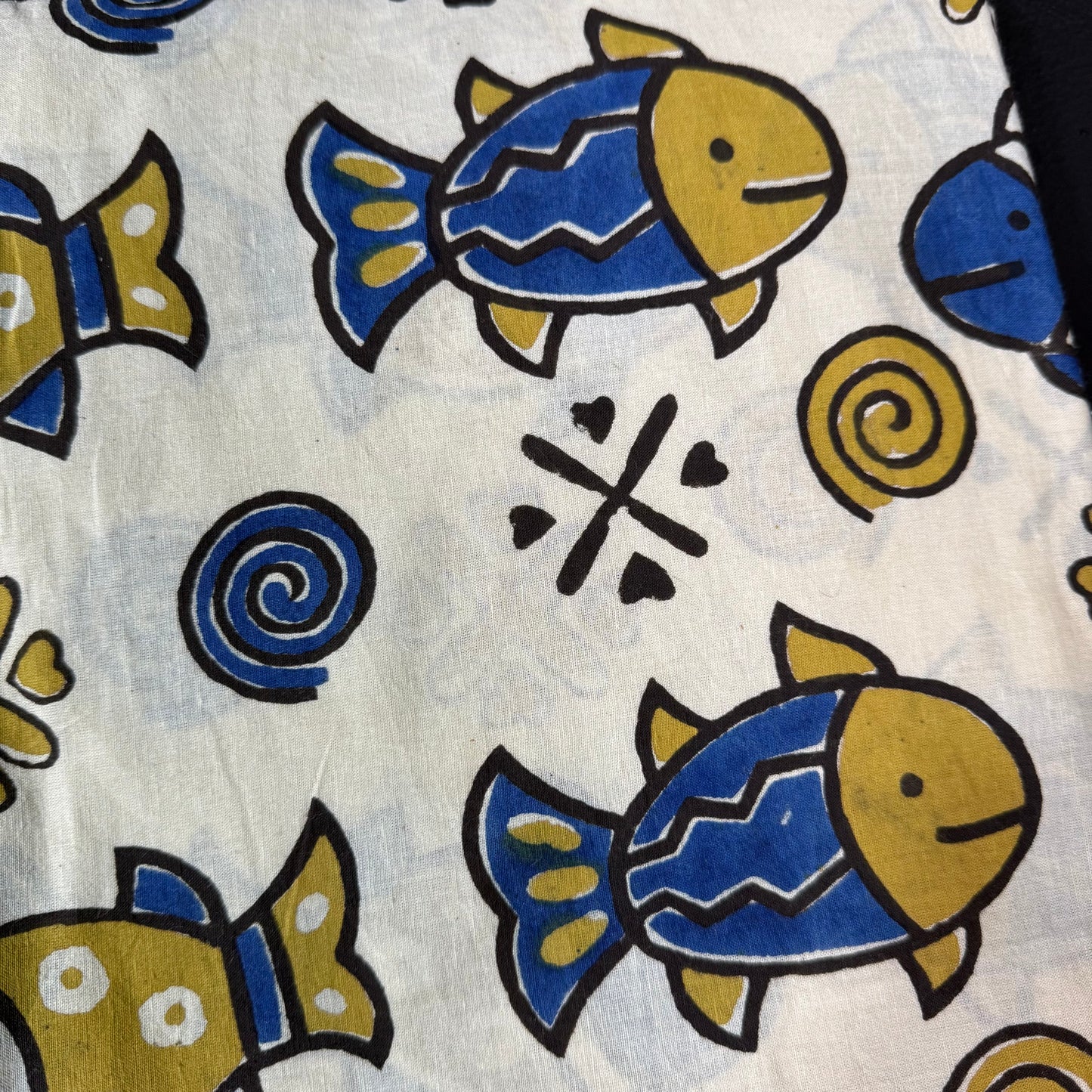 Indigo Fish Dance - Bagru Indian Cotton Block Print