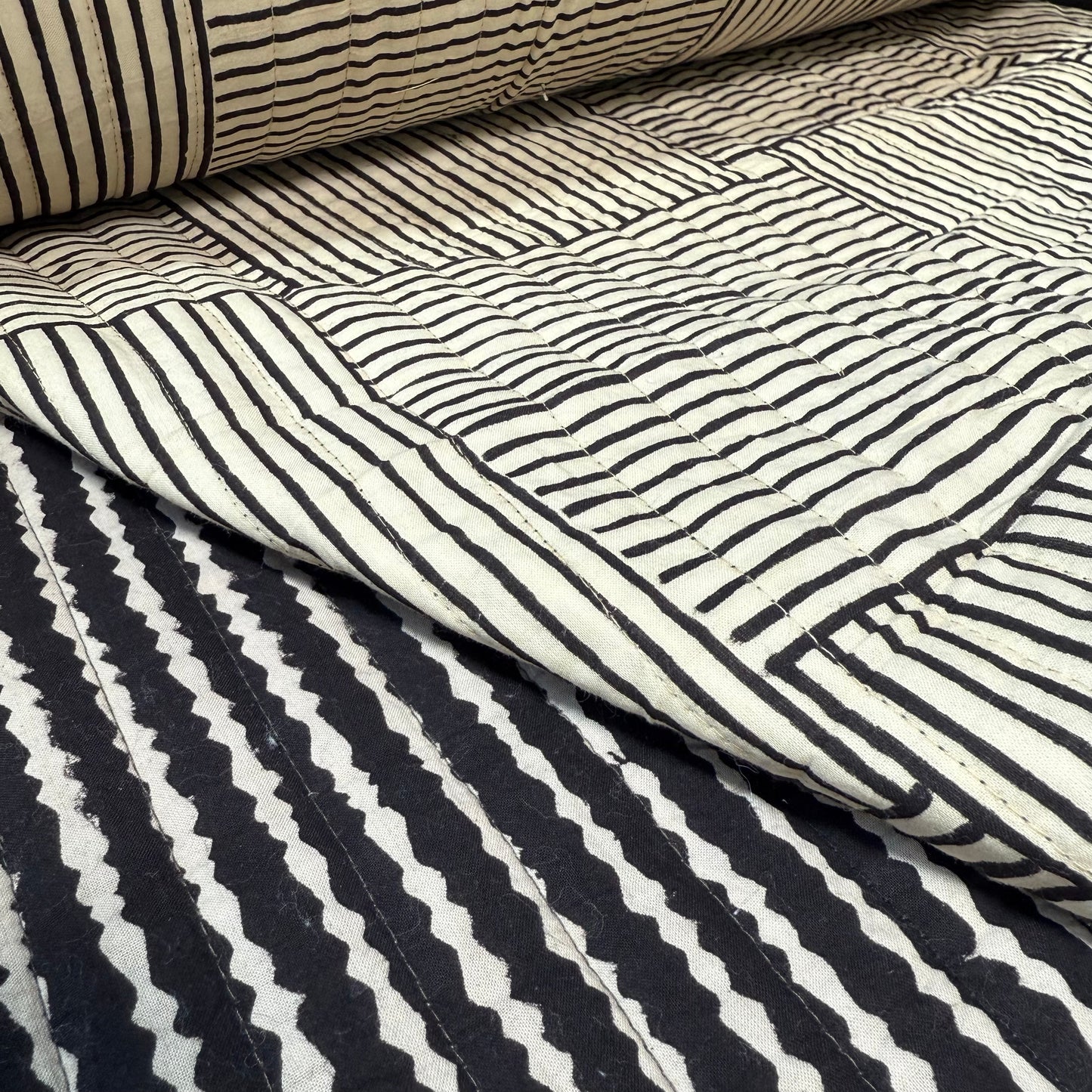 Modern Weave + Waves of Ink - Quilted Bagru Indian Cotton Block Print (Reversible)