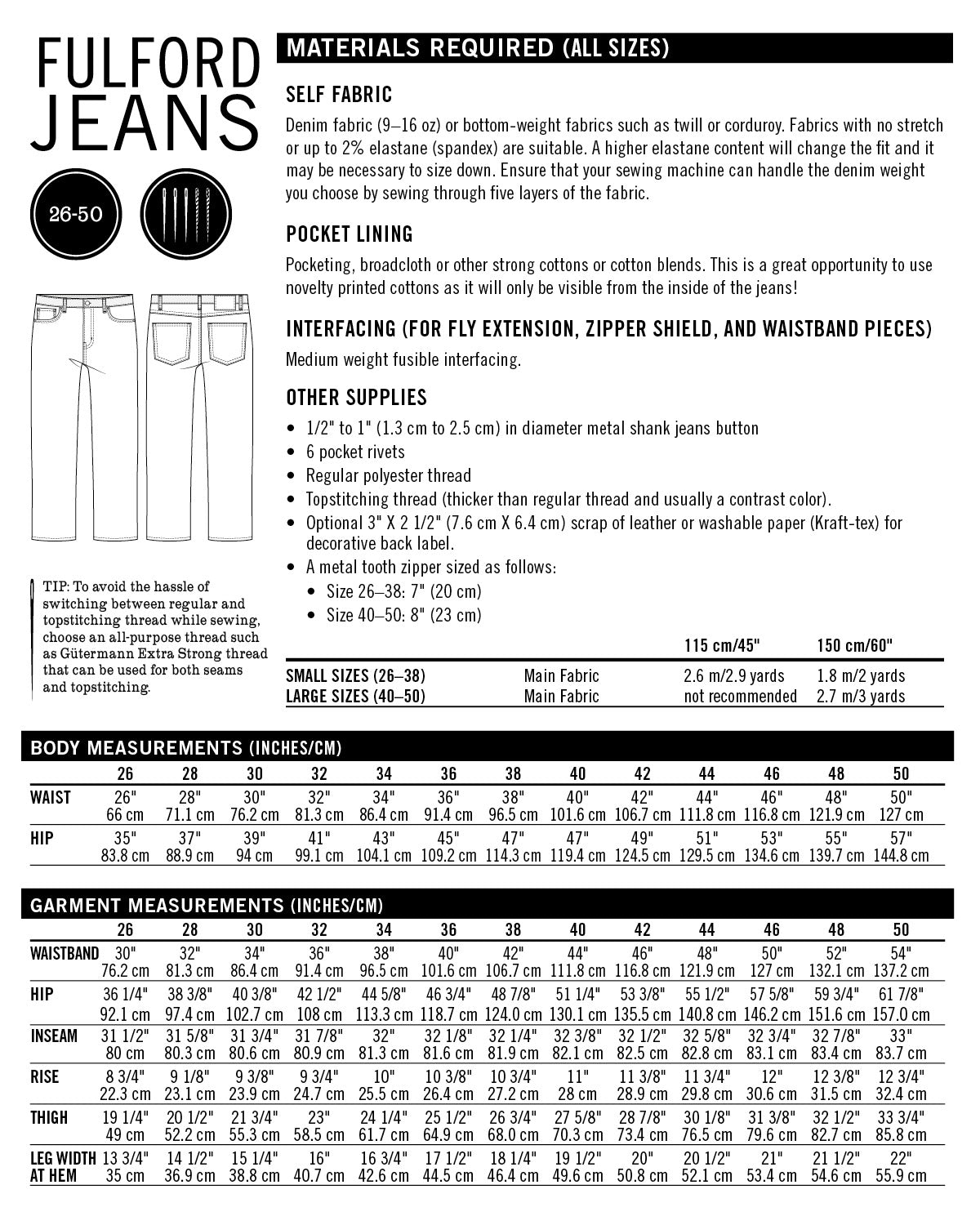 Fulford Jeans Mens PDF Sewing Pattern - Thread Theory - Simplifi Fabric