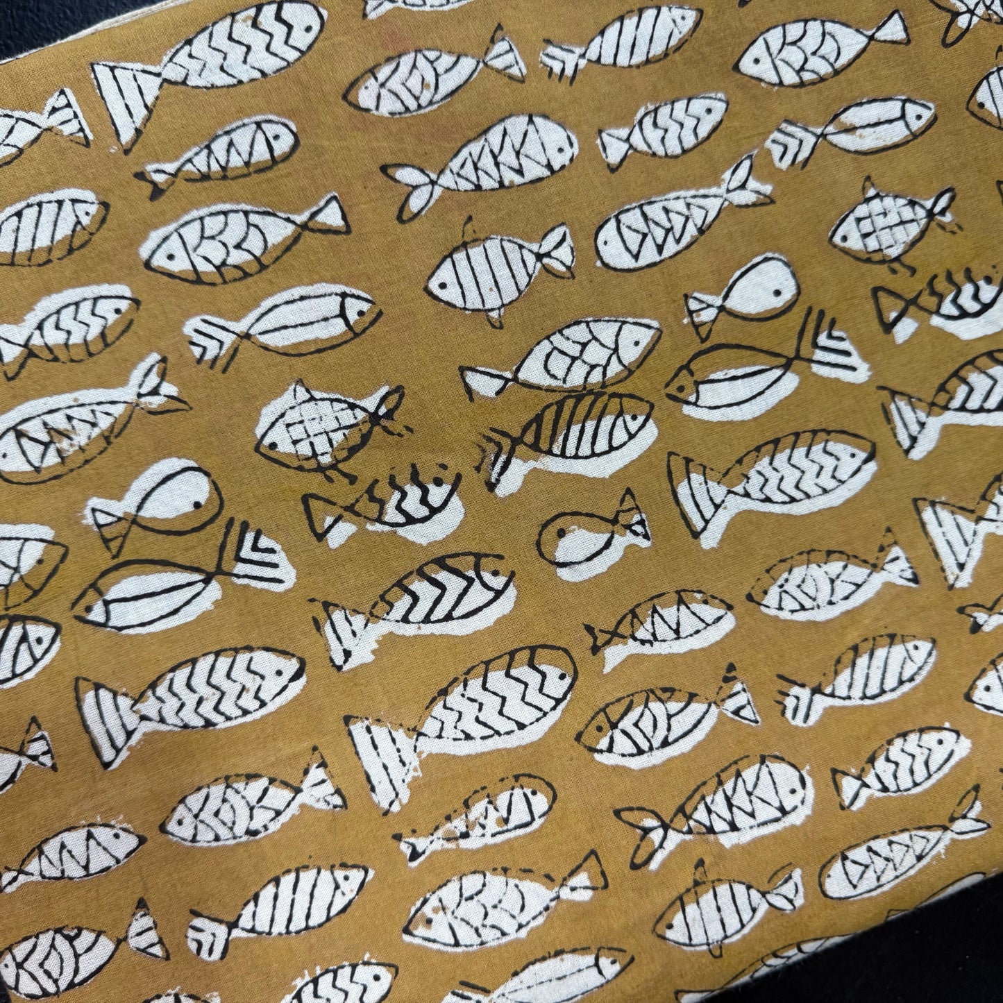 Fish School Ochre - Bagru Indian Cotton Block Print