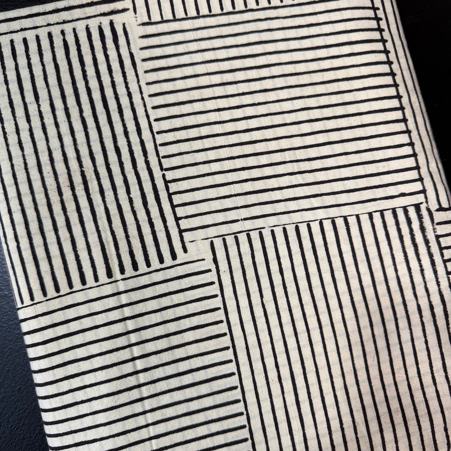 Modern Weave Black /Parchment - Bagru Indian Cotton Block Print