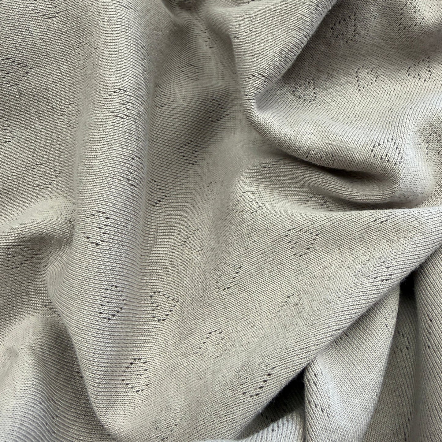 Heart Pointelle Knit Fabric - Organic Cotton - Soft Taupe Mist - Simplifi Fabric