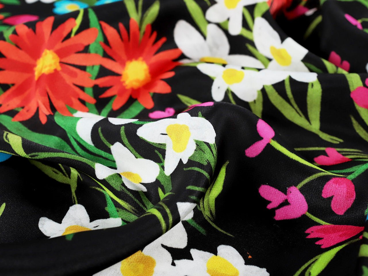 Lara Floral Viscose ECOVERO™ Satin - Black - Oeko - Tex 100 - Fabric Godmother - Simplifi Fabric