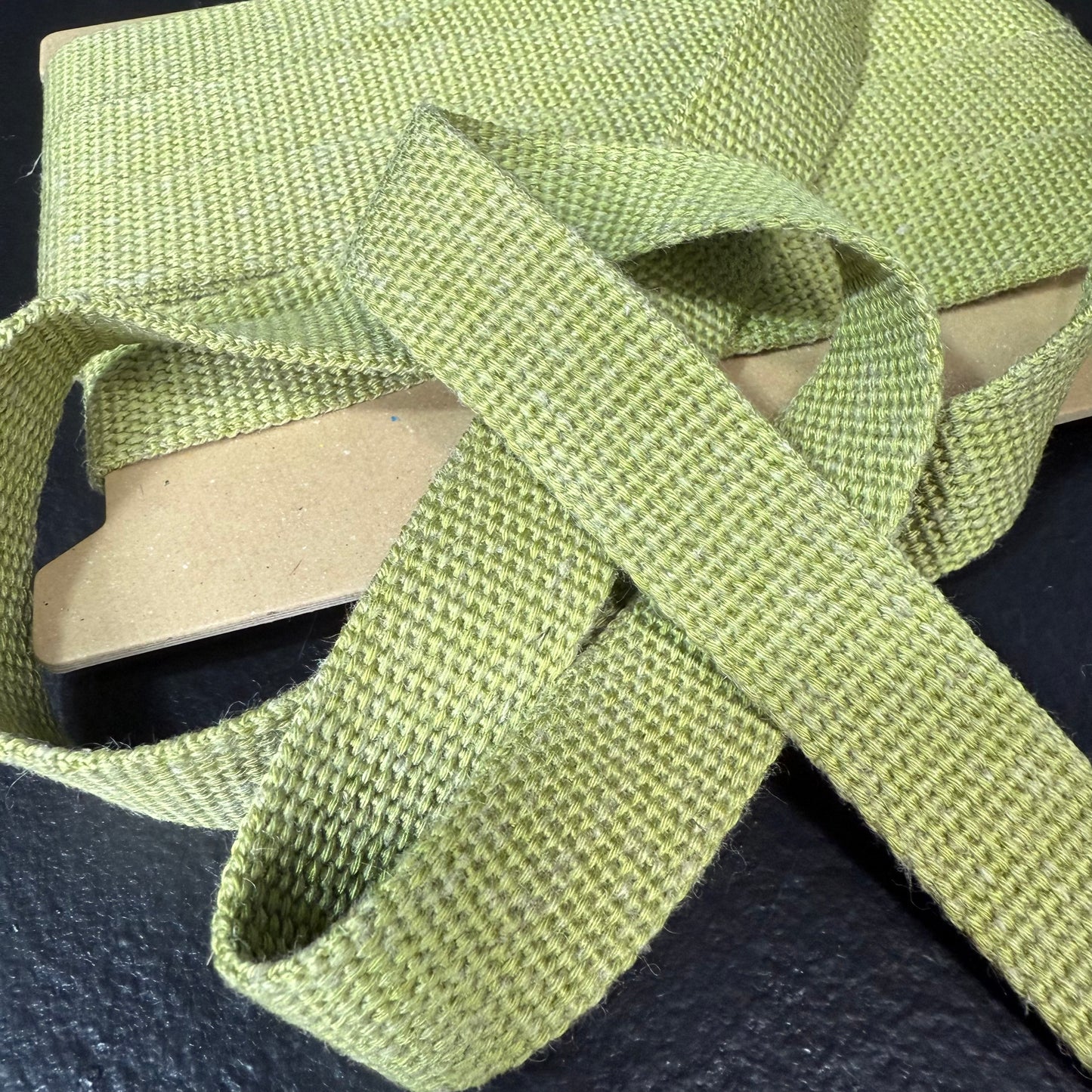 20mm Linen Blend Marble Webbing - Japanese Import - Moss Green (sold per meter)