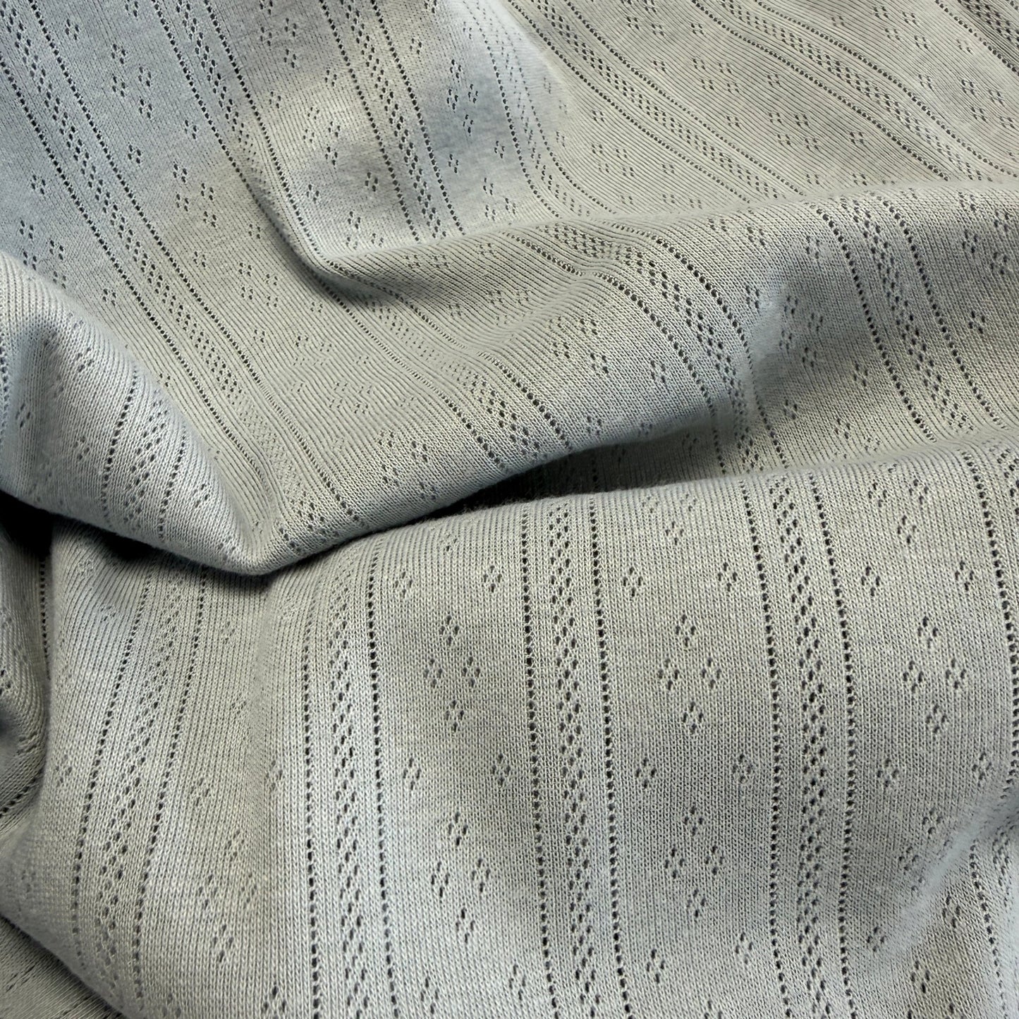 Whispering Lines/Diamonds Pointelle Knit Fabric - Organic Cotton - Soft Lagoon - Simplifi Fabric
