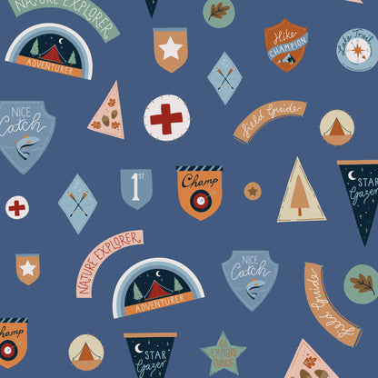 Adventure Club Campout - Blue - Backwoods and Boots - Softly Studio - Cloud 9 Fabrics - Poplin