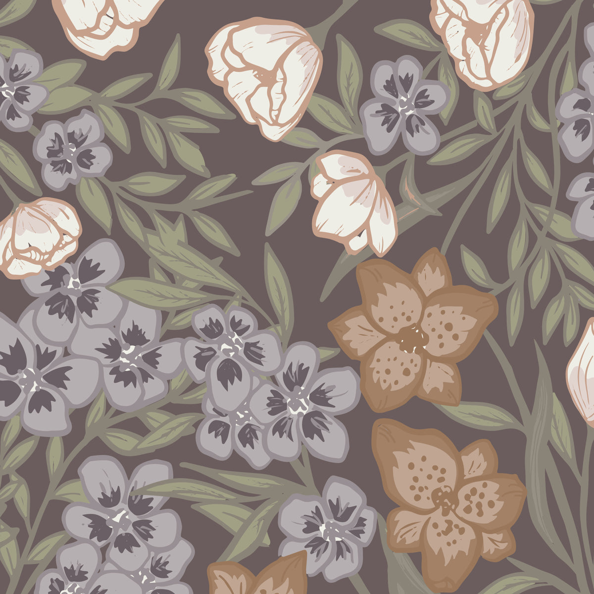 Hothouse Bouquet - Plum - Lisee Ree Designs - Midwinter Memories - Cloud 9 Fabrics - Organic Cotton Poplin