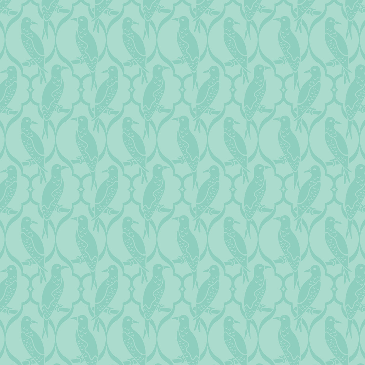 Birds Of A Feather - Turquoise - Paint-By-Number Garden Party - Elle Crée - Cloud 9 Fabrics - Poplin