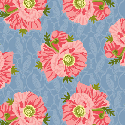 Poppy Soirée - Blue - Paint-By-Number Garden Party - Elle Crée - Cloud 9 Fabrics - Poplin