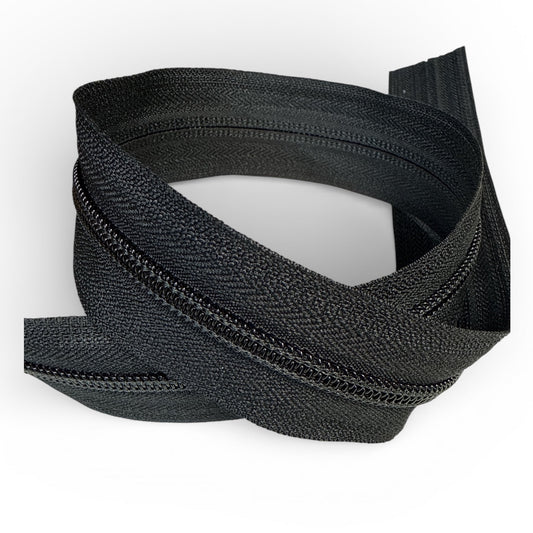 5 Nylon Coil Zipper Chain - Polyester Taper with Black Nylon Teeth - Sold By the Meter - Simplifi Fabric