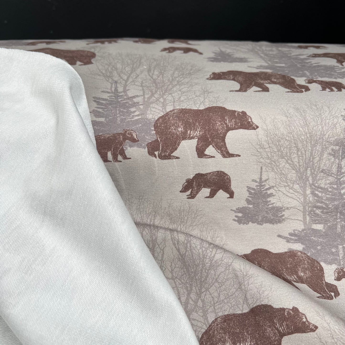 European Cotton Stretch Digital French Terry - Bears - Oeko-Tex® - Taupe