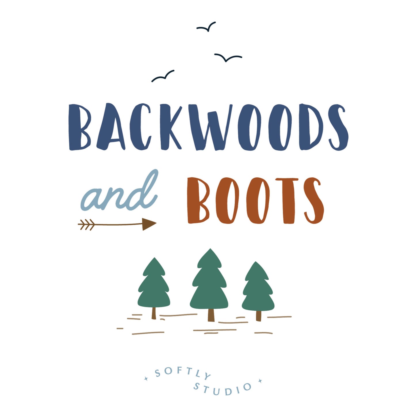 Field Pennants - Blue - Backwoods and Boots - Softly Studio - Cloud 9 Fabrics - Poplin