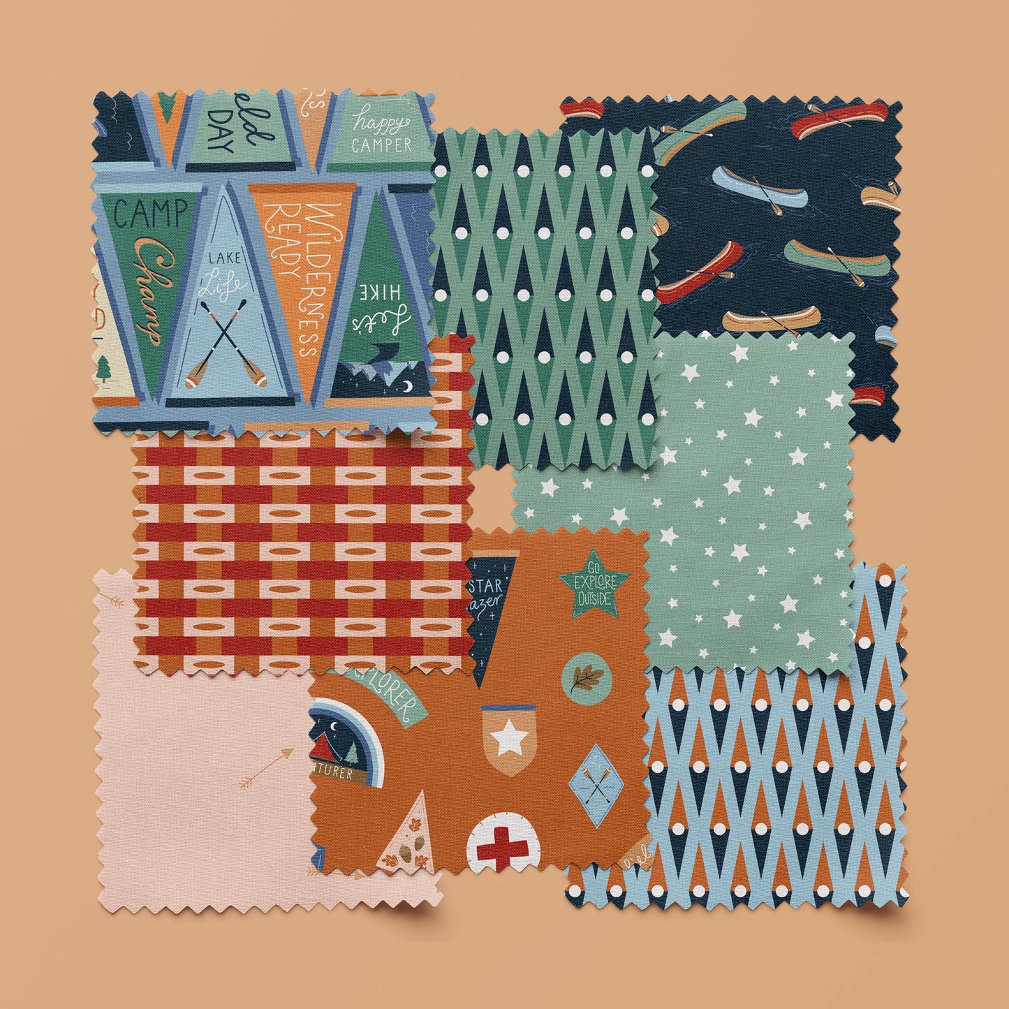 Field Pennants - Blue - Backwoods and Boots - Softly Studio - Cloud 9 Fabrics - Poplin