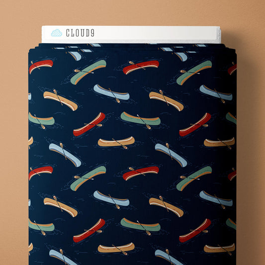 Just Paddling - Navy - Backwoods and Boots - Softly Studio - Cloud 9 Fabrics - Poplin