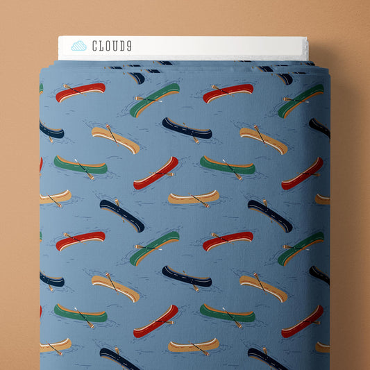 Just Paddling - Blue - Backwoods and Boots - Softly Studio - Cloud 9 Fabrics - Poplin