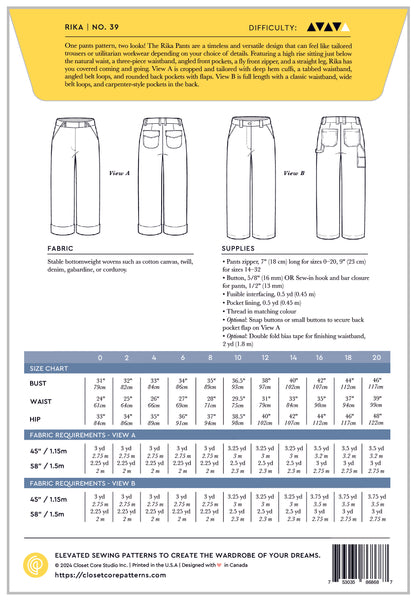 Rika Pants Paper Pattern - Closet Core Patterns