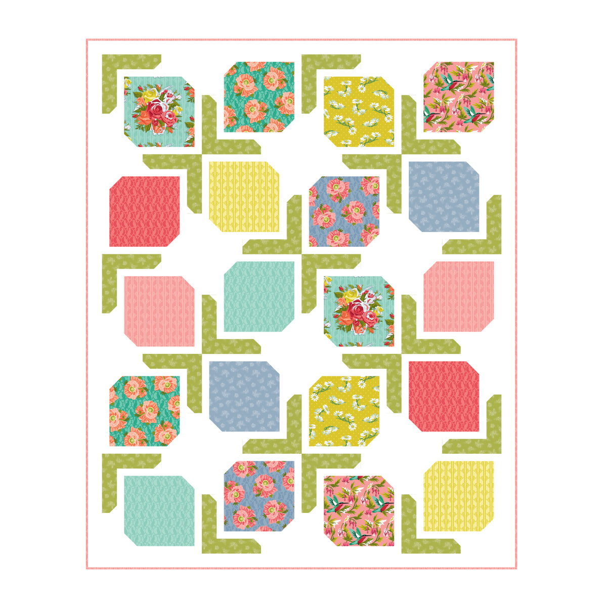 Fêtes Des Fleurs - Turquoise - Paint-By-Number Garden Party - Elle Crée - Cloud 9 Fabrics - Poplin