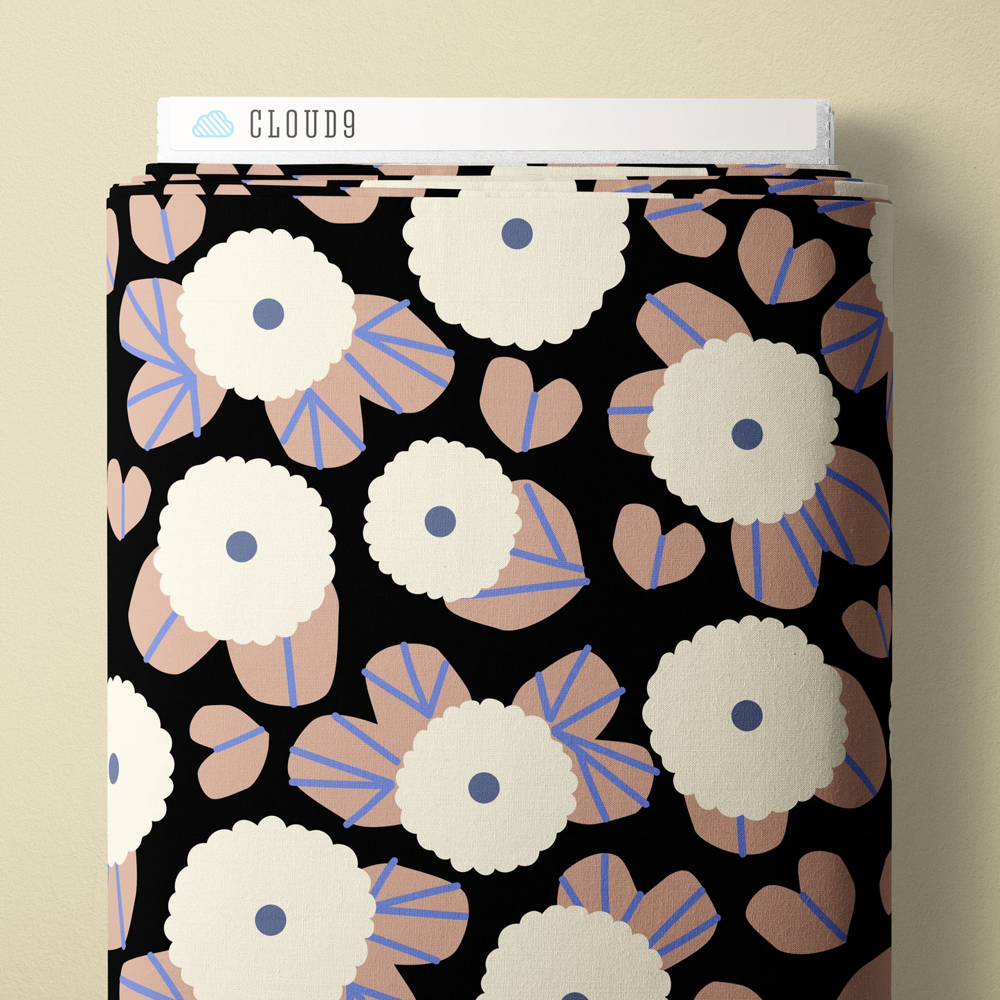 Moonflower Dusk - Black - Firefly Moon - Leah Duncan - Cloud 9 Fabrics - Poplin