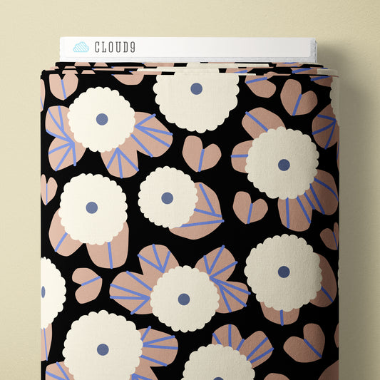 Moonflower Dusk - Black - Firefly Moon - Leah Duncan - Cloud 9 Fabrics - Poplin