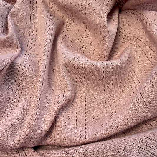 Whispering Lines/Diamonds Pointelle Knit Fabric - Organic Cotton - Blush Petal