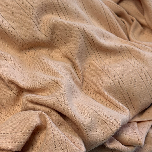 Whispering Lines/Diamonds Pointelle Knit Fabric - Organic Cotton - Soft Apricot