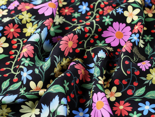 Garden Vine Viscose Twill - Black - Oeko-Tex 100 - Fabric Godmother