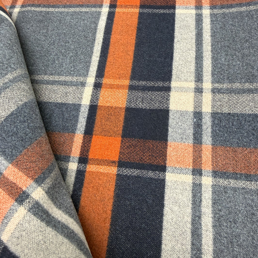 Heavy Weight Plaid Flannel - Greys/Orange/Black/Cream  (Deadstock)