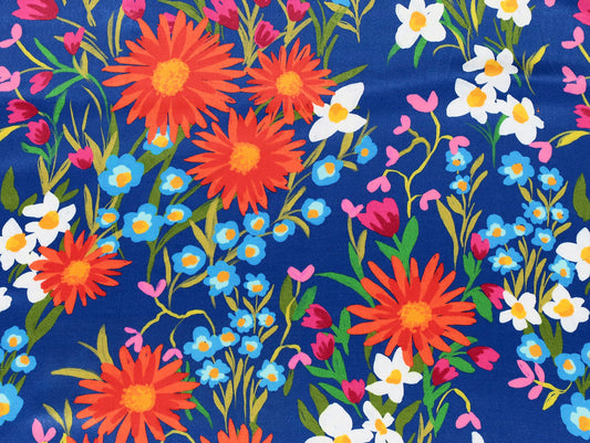 Lara Floral Viscose ECOVERO™ Satin - Cobalt - Oeko-Tex 100 - Fabric Godmother