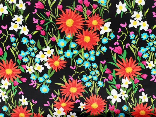 Lara Floral Viscose ECOVERO™ Satin - Black - Oeko-Tex 100 - Fabric Godmother