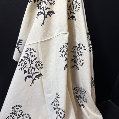 Wild Daisy Black - Bagru Indian Cotton Block Print