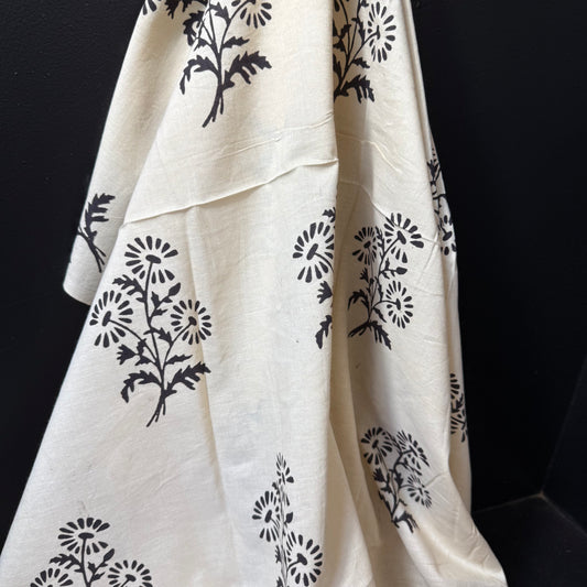 Wild Daisy Black - Bagru Indian Cotton Block Print