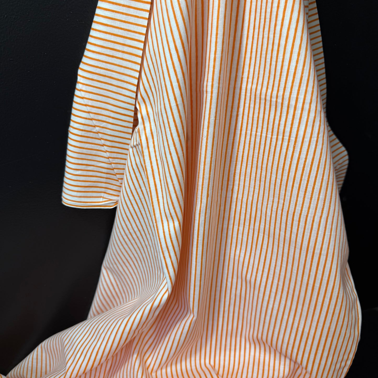 Parallel Lines Tangerine - Bagru Indian Cotton Screen Print