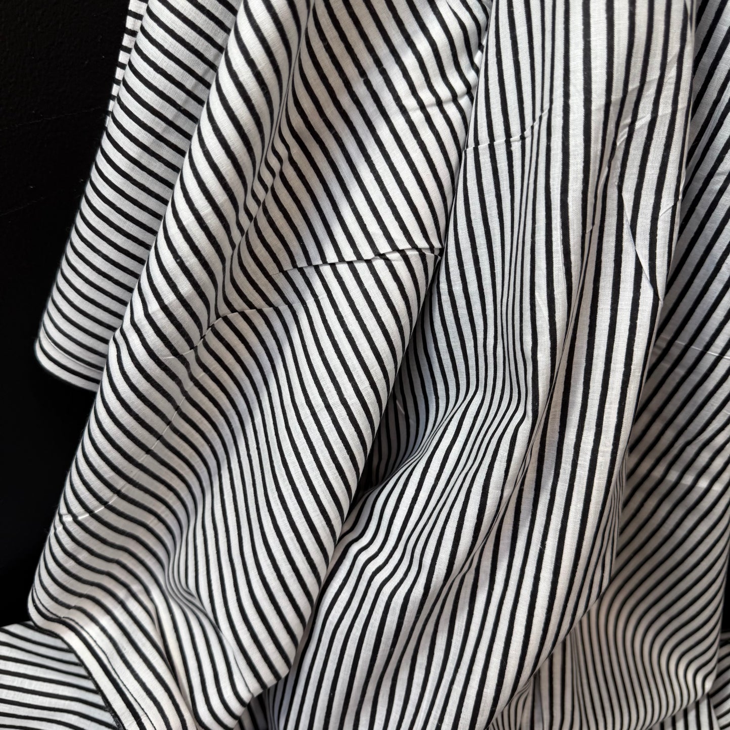 Parallel Lines Black  - Bagru Indian Cotton Screen Print