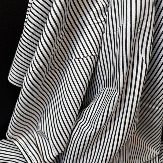 Parallel Lines Black  - Bagru Indian Cotton Screen Print