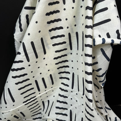 Aurora Lines Winter White - Bagru Indian Cotton Screen Print