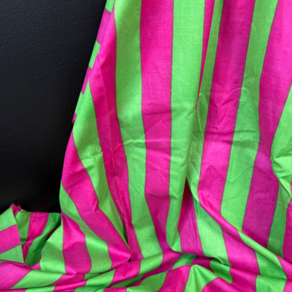 Bold Lines Fuchsia/Lime - Bagru Indian Cotton Screen Print