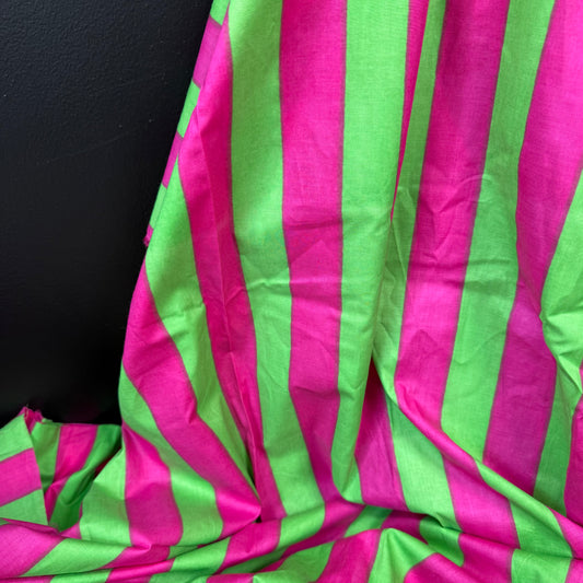 Bold Lines Fuchsia/Lime - Bagru Indian Cotton Screen Print