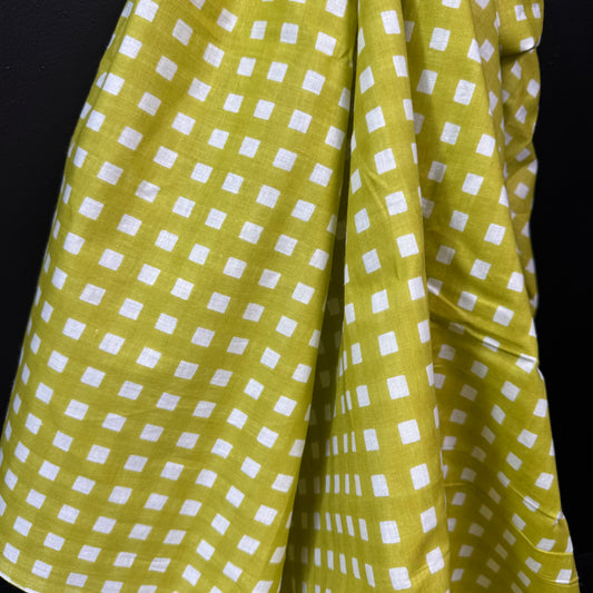 Retro Gingham Citrus Green  - Bagru Indian Cotton Screen Print