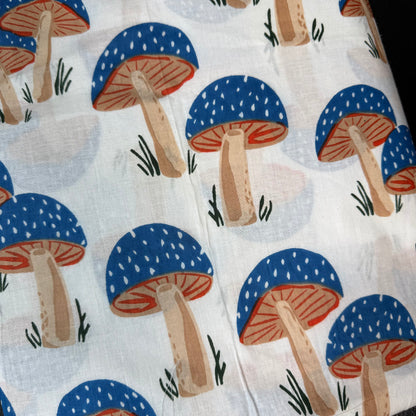 Mushroom Grove Blue  - Bagru Indian Cotton Screen Print