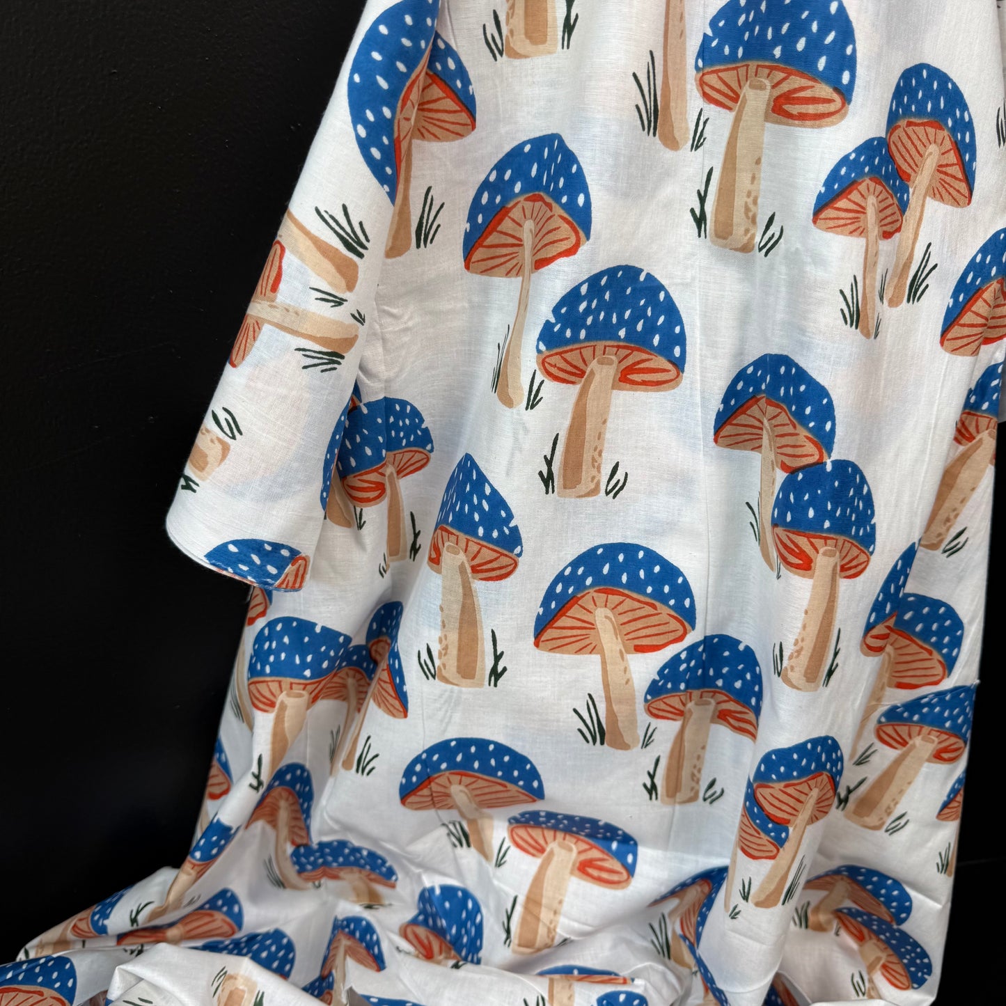 Mushroom Grove Blue  - Bagru Indian Cotton Screen Print