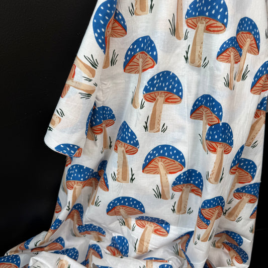 Mushroom Grove Blue  - Bagru Indian Cotton Screen Print